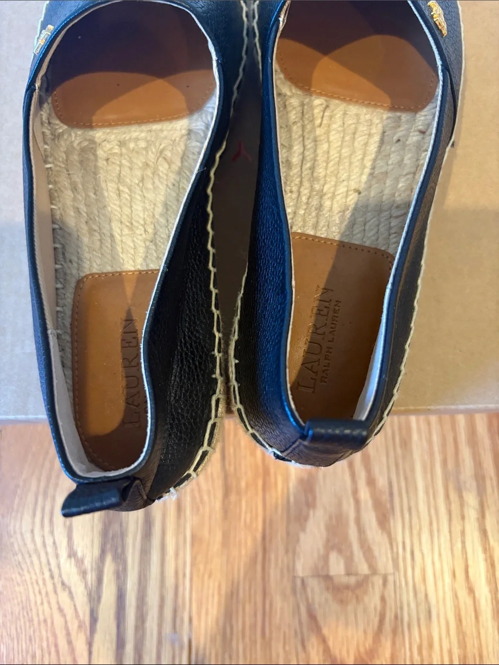 Ralph Lauren Black Leather Espadrille Wedge Slip-Ons